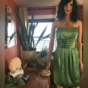 Special Occasion Green Cocktail Wedding Dress Strapless POCKETS! Poly Satin sz 6